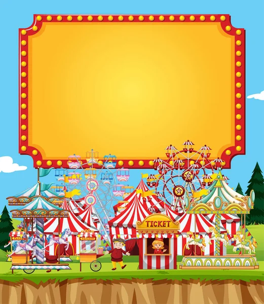 Circus scene met teken sjabloon in de lucht — Stockvector