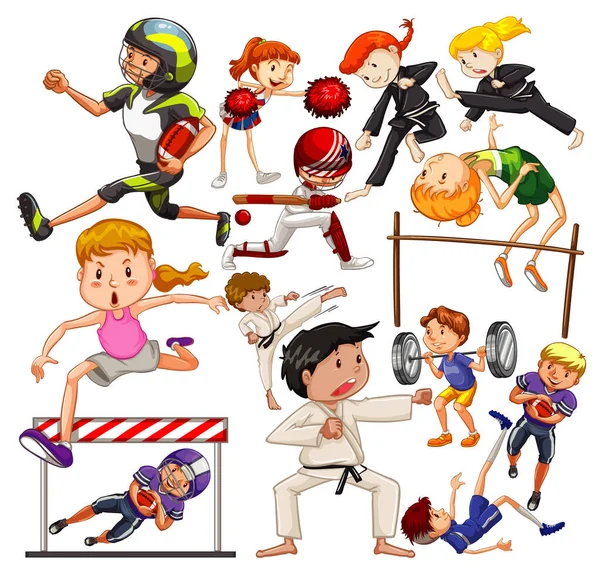 Set of many people doing different types of sports — Stock Vector