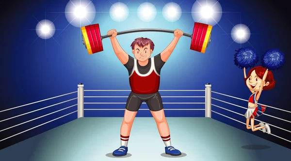 Background scene with athletes doing weightlifting — Stock Vector