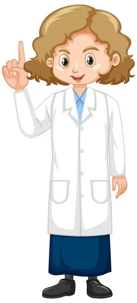하얀 바탕에 서 있는 과학용 가운을 입은 소녀 — 스톡 벡터