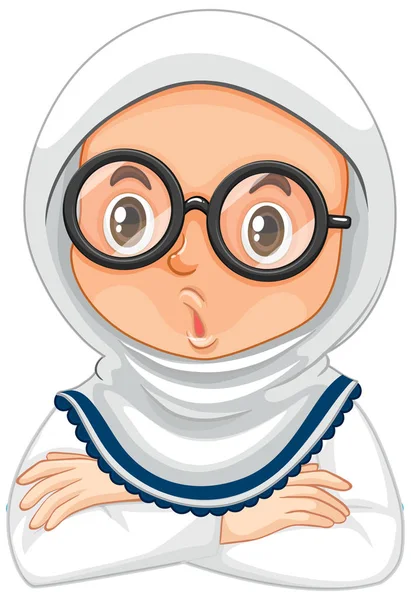 Muslim girl wearing glasses on white background — Stock Vector
