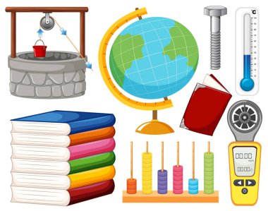 Large set of science equipments on white background