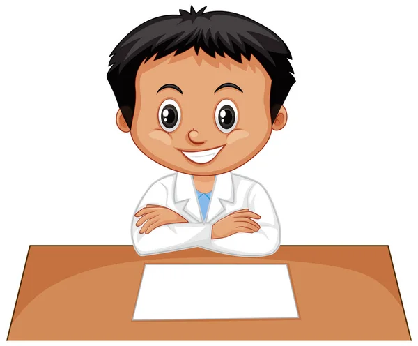 Boy wearing lab gown on white background — Stock Vector