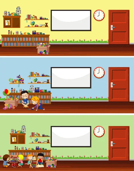 Hintergrundszene mit Whiteboard und Spielzeug — Stockvektor