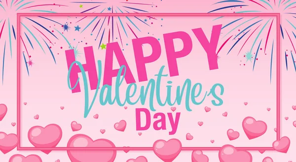 Tema Valentine con corazones y fuegos artificiales — Vector de stock