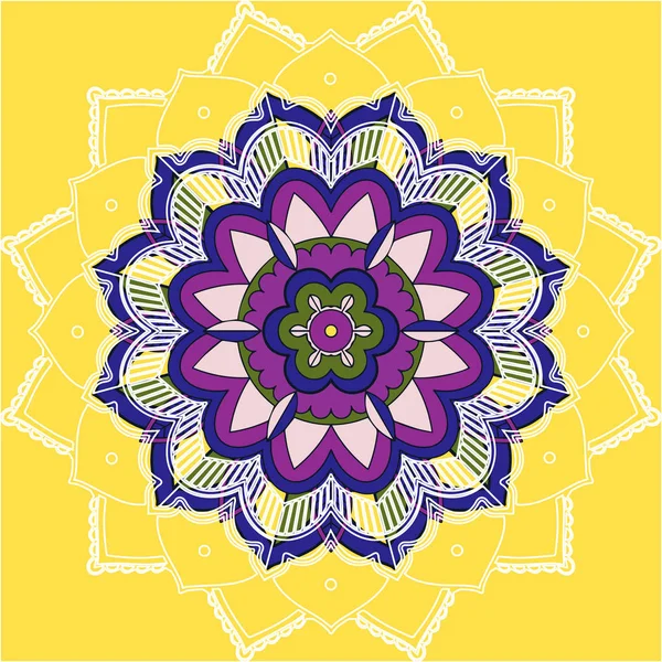 Patrones de mandala sobre fondo amarillo — Vector de stock