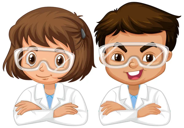 Boy and girl in science gown on white background - Stok Vektor