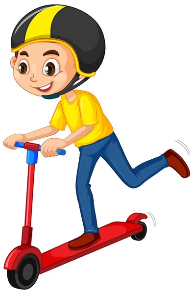 Boy playing scooter on isolated background — Stock Vector