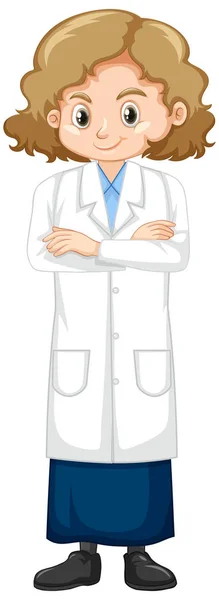 穿着实验室礼服站在白色背景上的女孩 — 图库矢量图片