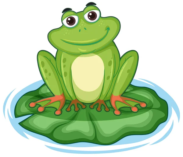 Szczęśliwa żaba siedząca na liściu lotosu — Wektor stockowy