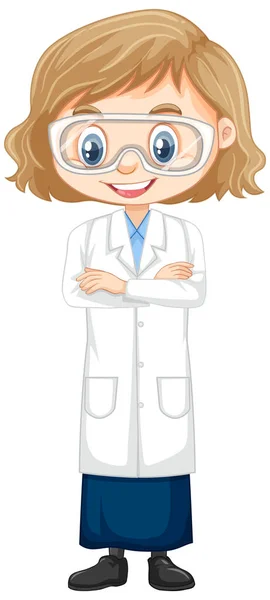 Chica vistiendo vestido de ciencia sobre fondo blanco — Vector de stock