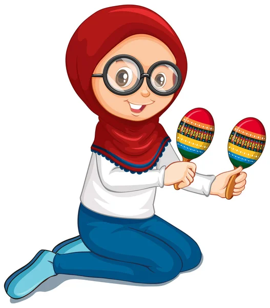 Muzułmańska dziewczyna gra marakasy na białym tle — Wektor stockowy