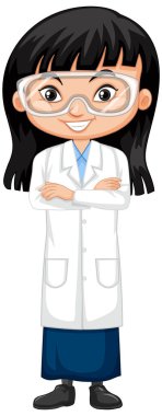 Beyaz arka planda bilim elbisesi içinde tatlı bir kız.