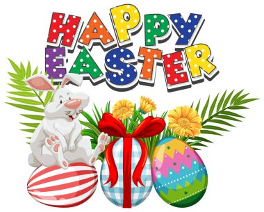 Paskalya için beyaz tavşanlı ve süslü yumurtalı poster tasarımı