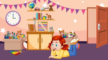 Scene with girl playing in the room