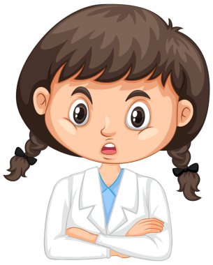 Beyaz arka planda bilim elbisesi giyen kız.