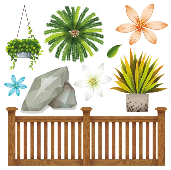 Conjunto de objetos isolados tema jardinagem — Vetor de Stock