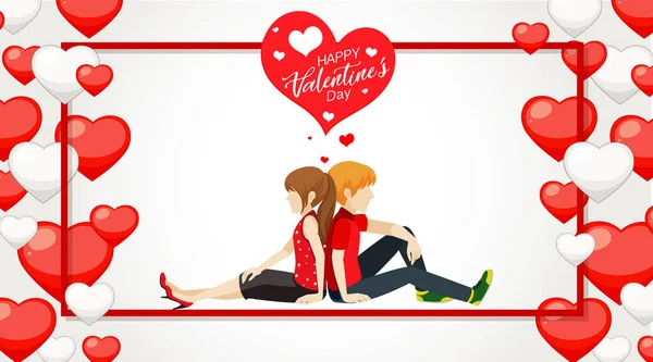 Tema Valentine con pareja de amor y corazones rojos — Vector de stock