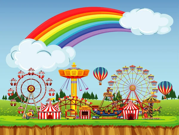 Cena de circo com arco-íris no céu — Vetor de Stock