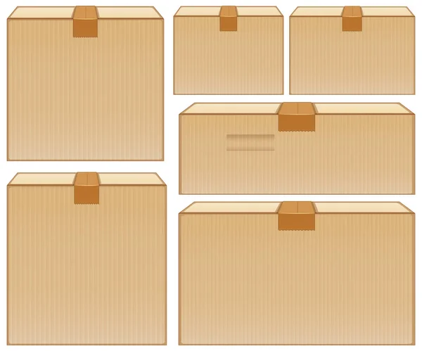 Different sizes of cardboard boxes on white background — Stock Vector