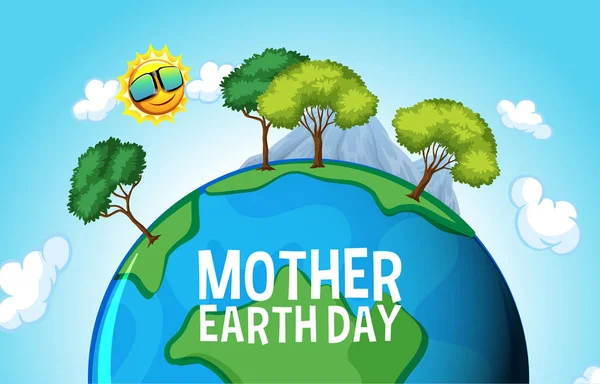 Poster design for mother earth day with many trees on earth — Stock Vector