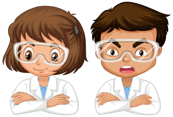 Boy and girl in science gown on white background - Stok Vektor