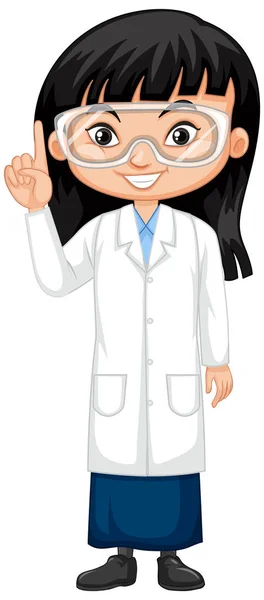 Niedliches Mädchen im Wissenschaftskleid auf weißem Hintergrund — Stockvektor