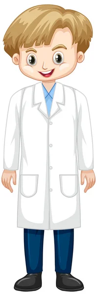 Cute boy in lab gown on white background — Stock Vector