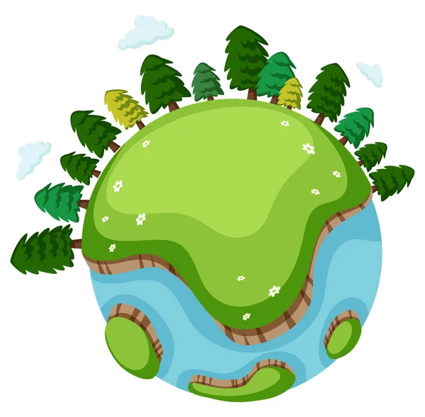 多くの木と緑の芝生の大きな世界 — ストックベクタ