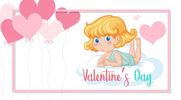 Valentine theme with cupid and heart balloons — ストックベクタ