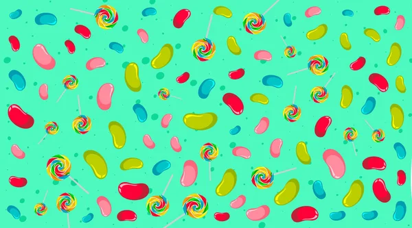 Seamless background pattern with jelly beans and lollipops — Stock Vector