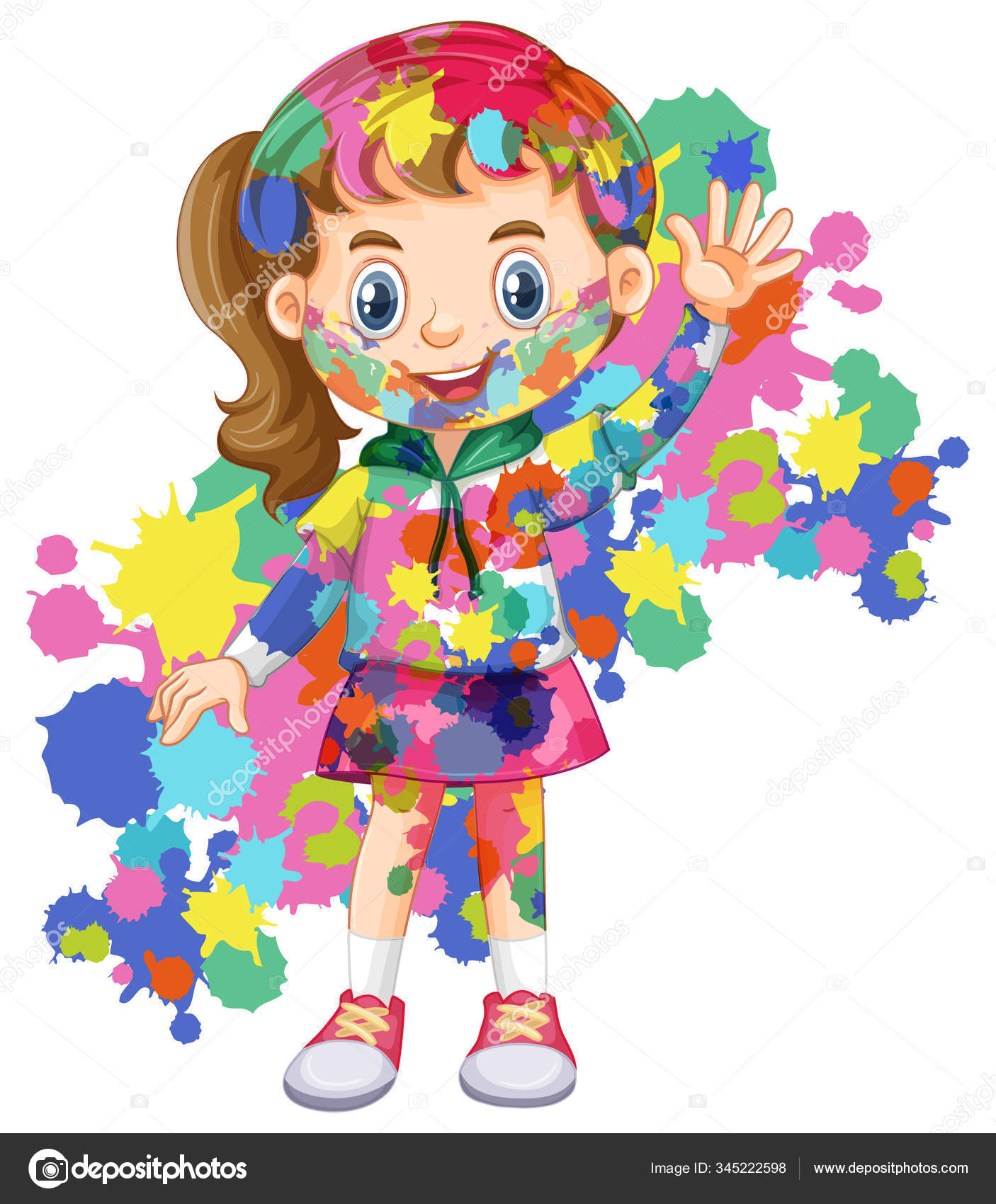 Girl With Big Smile Covered Her Body With Watercolor Stock Vector Royalty Free Vector Image By C Blueringmedia