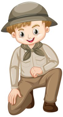 Boy in scout uniform sitting on one knee
