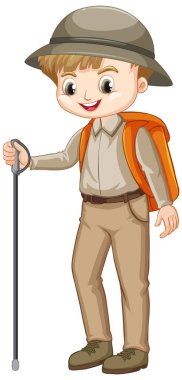 Beyaz arka planda safari kıyafetli yakışıklı çocuk.