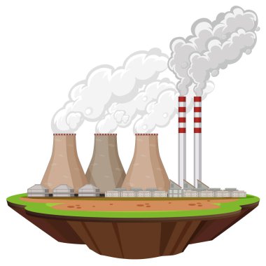 Scene with factory buildings producing smoke