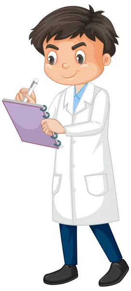 Boy wearing lab gown on white background — Stock Vector