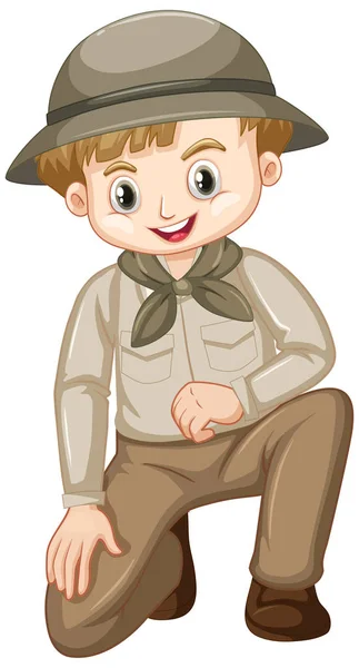 Boy in scout uniform sitting on one knee — Stock Vector