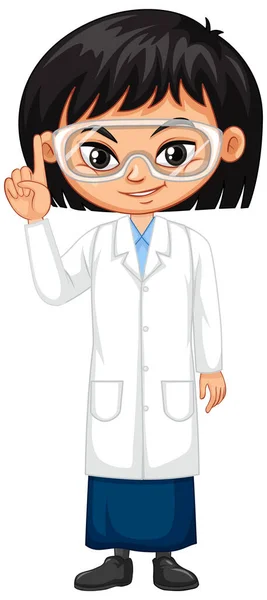 穿着白色背景的科学长袍的女孩 — 图库矢量图片