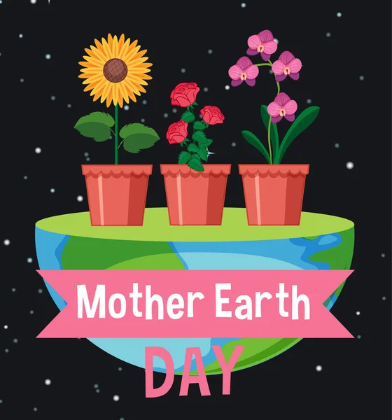 Diseño de póster para el día de la madre tierra con hermosas flores — Vector de stock