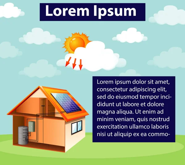 Grafiek die laat zien hoe zonnecel thuis werkt — Stockvector