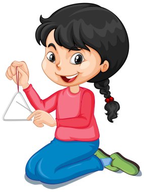 Girl playing triangle on isolated background illustration