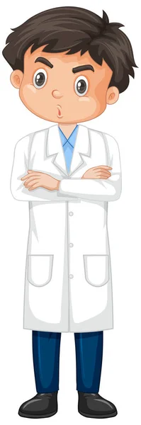 Boy Wearing Lab Gown White Background Illustration — Stock Vector