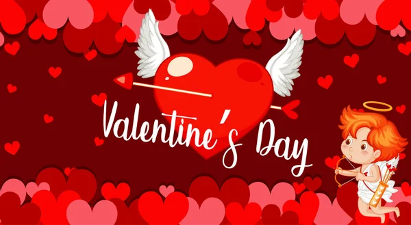 Tema San Valentín Con Corazones Ilustración Cupido — Vector de stock