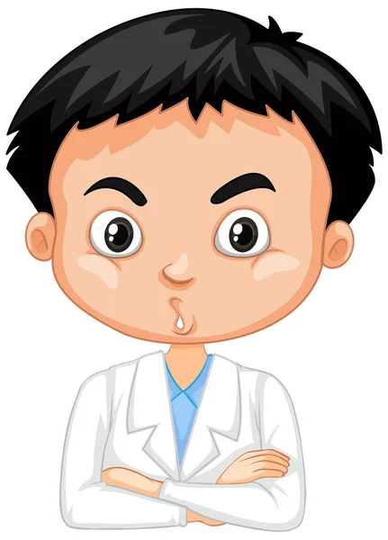 Cute Boy Lab Gown White Background Illustration — Stock Vector