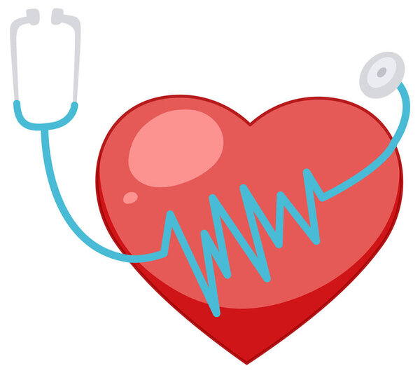 Big red heart with stethoscope in heartbeat pattern illustration