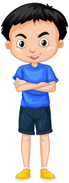 Happy Boy Blue Shirt Standing White Background Illustration — Stock Vector