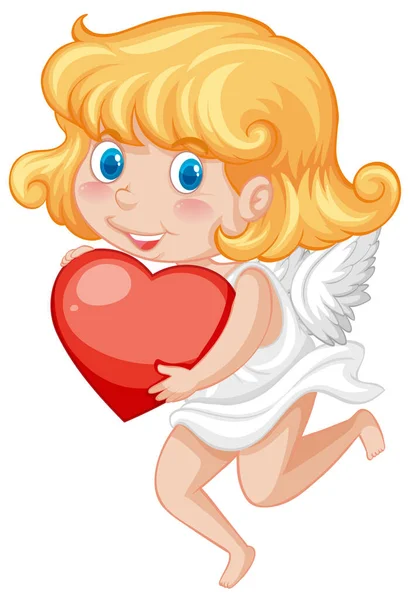 Valentine Tema Med Söt Cupid Och Rött Hjärta Illustration — Stock vektor