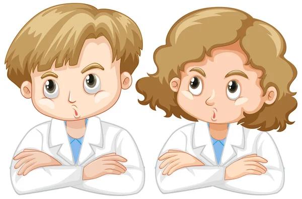 Junge Und Mädchen Wissenschaftskleid Auf Weißem Hintergrund Illustration — Stockvektor