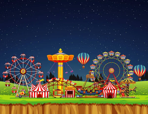 Circus Scene People Night Time Illustration — Stock Vector