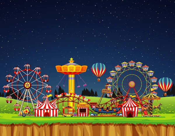 Circus Scene Zonder Mensen Nachts Illustratie — Stockvector